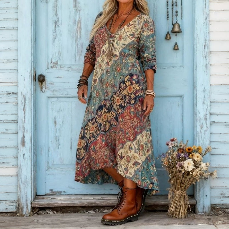 Ashbury Boho Vintage Dress with Ethnic Print