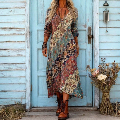 Ashbury Boho Vintage Dress with Ethnic Print